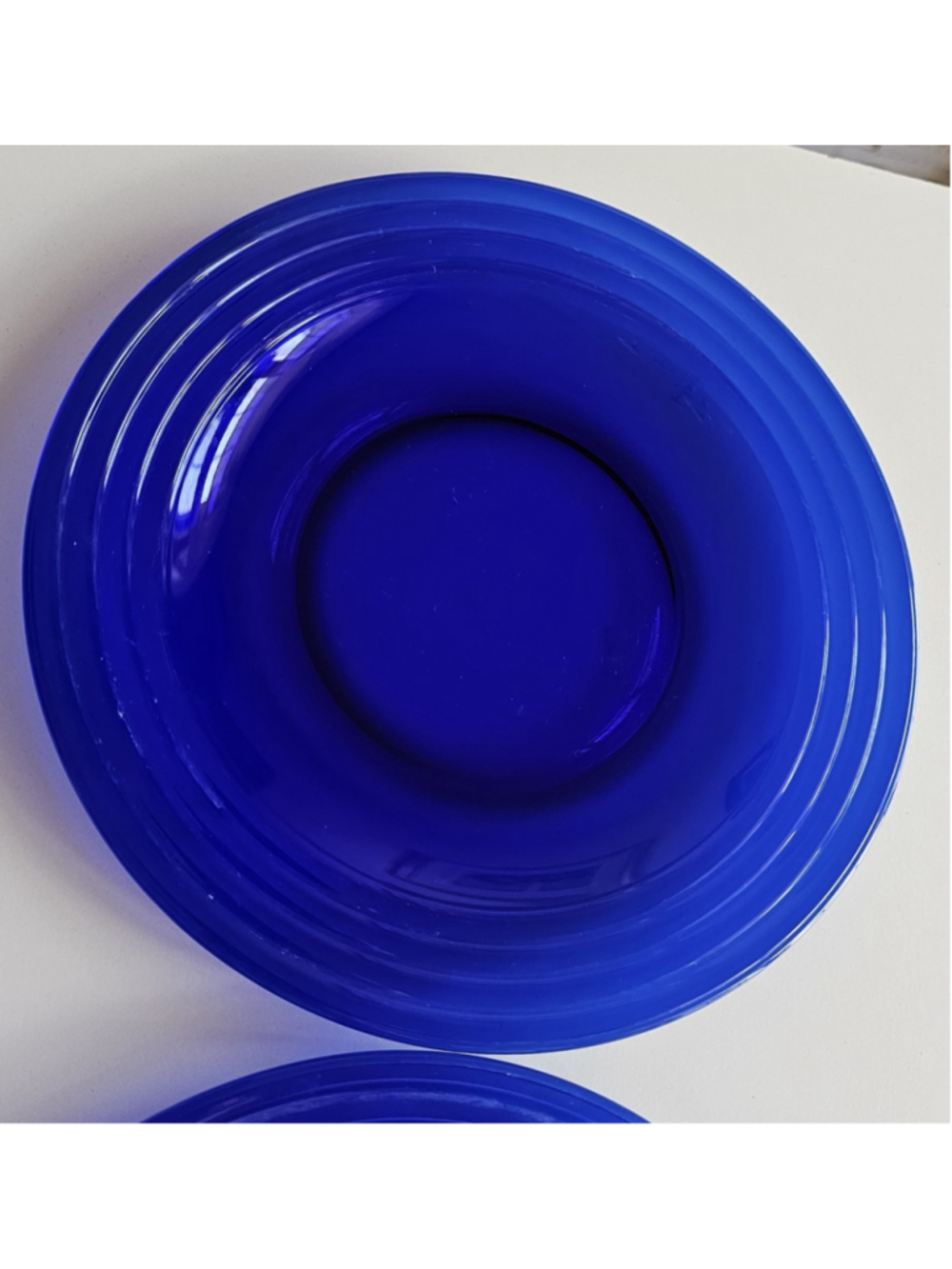 MCM Cobalt Blue Ribbed Glass Bowl & Plate Set – 3 Bowls 3 Plates Vintage - Picture 9 of 16